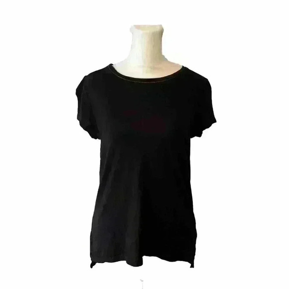 Lauren Ralph Lauren Women's Black Short Sleeve Tshirt with Gold Trim Sz M - Picture 1 of 11